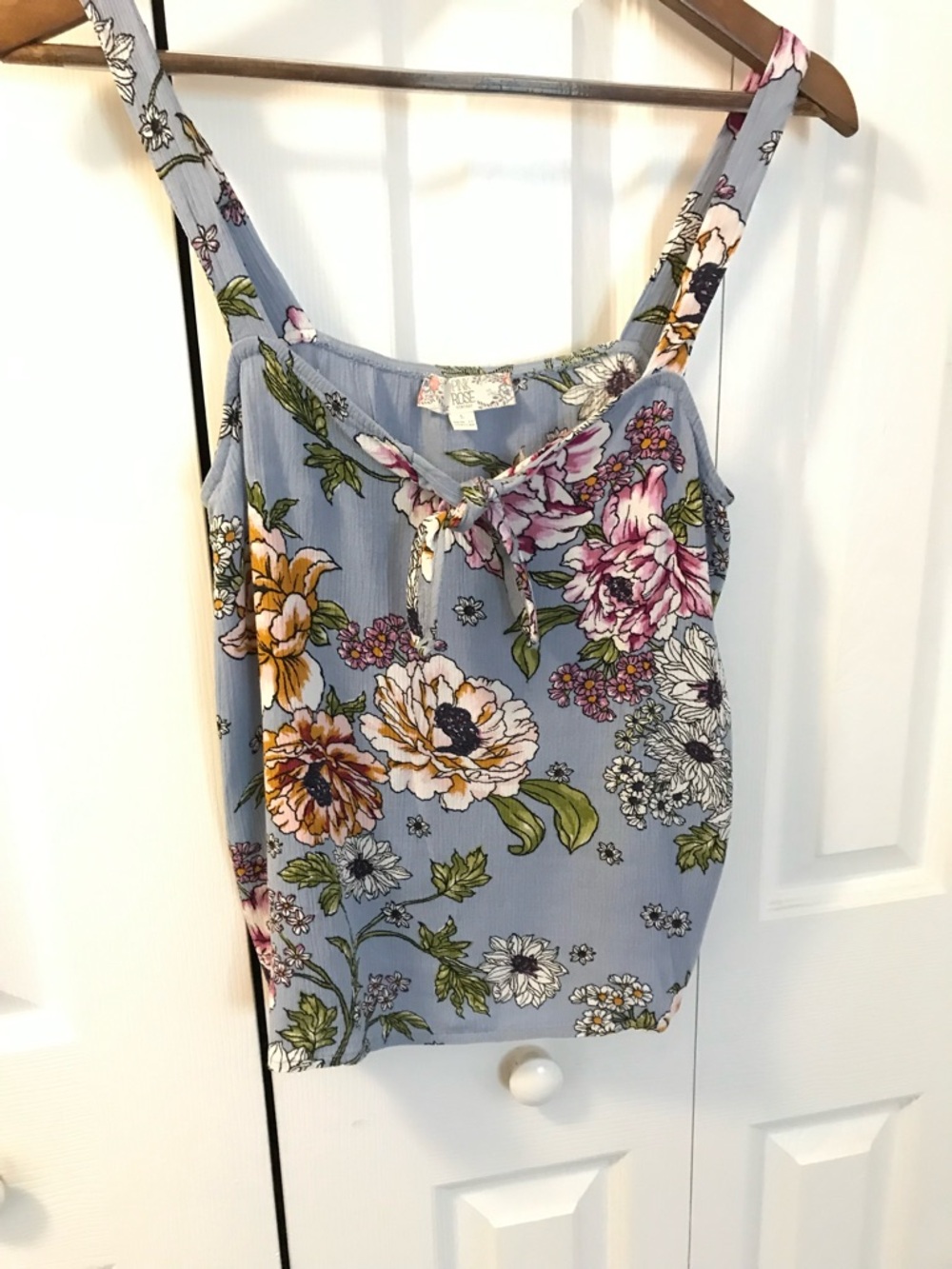 Pink Rose Blue Floral Tie-Front Camisole